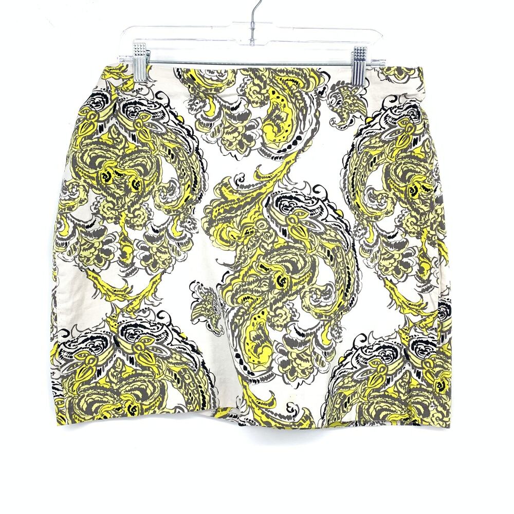 Ann Taylor The Madison Skirt Womens Size 14 Cotton A-Line Paisley Yellow White
